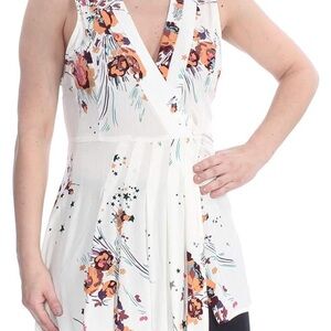 Free People Floral Wrap Blouse - White and Orange